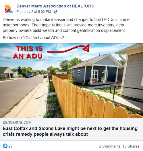 ADU post on facebook